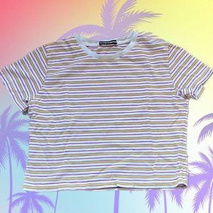 Brandy Melville White Yellow Striped Crop Top